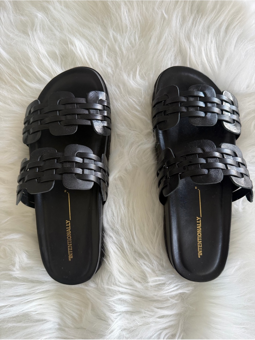 Intentionally Blank Woven Slide Sandals - Black